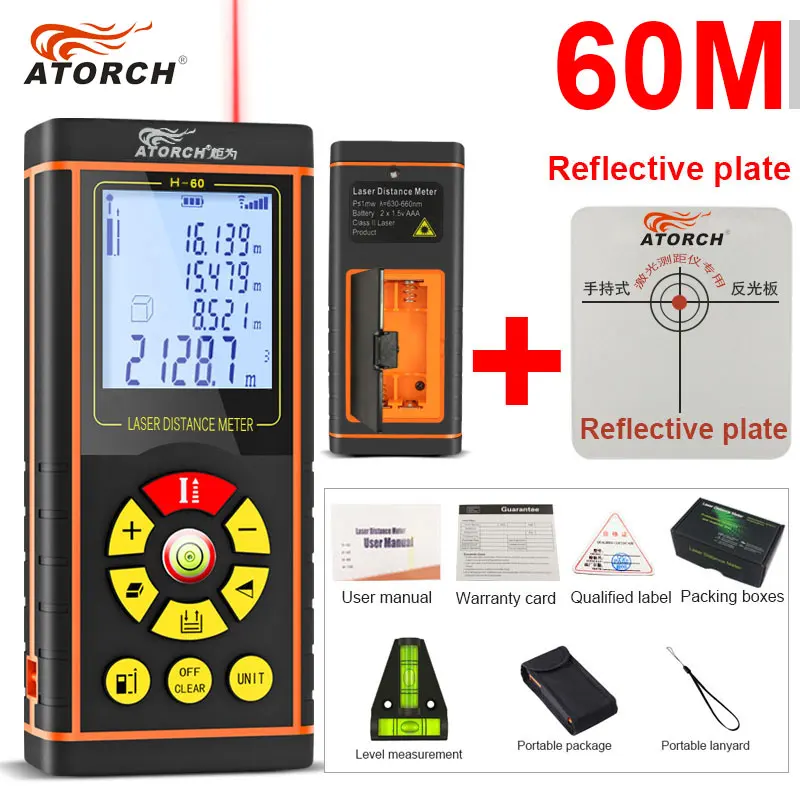 ATORCH 60M Digital Laser Distance Meter Rangefinder Optical Tape Range