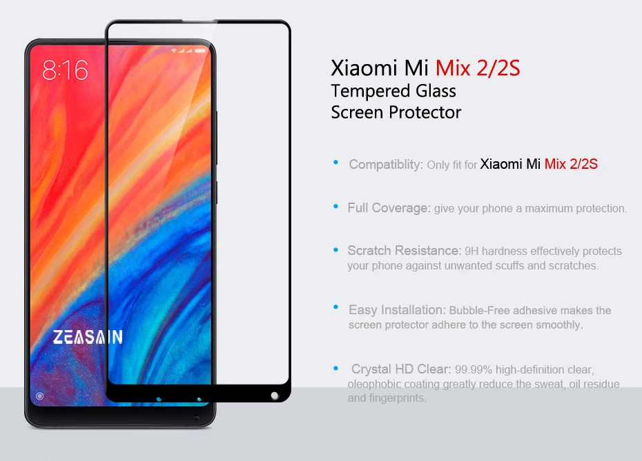Original ZEASAIN Tempered Glass for Xiaomi Mi Mix 2 2S Xiomi Mi Mix2 S Mix2S Screen Protector 0.3mm 9H Toughened Glass Film (5)