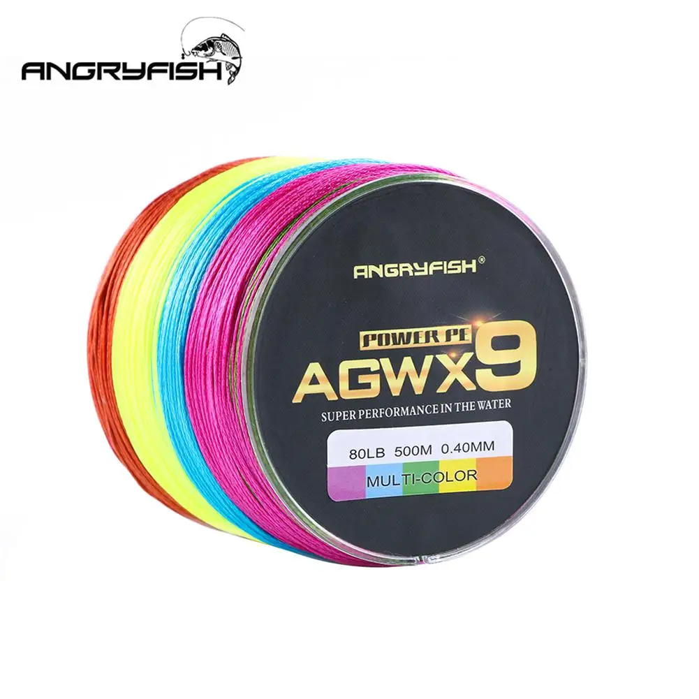 Cheap Chance of  ANGRYFISH Fishing Line Diominate Multicolor X9 PE Line 9 Strands Weaves Braided 500m/547yds Super S