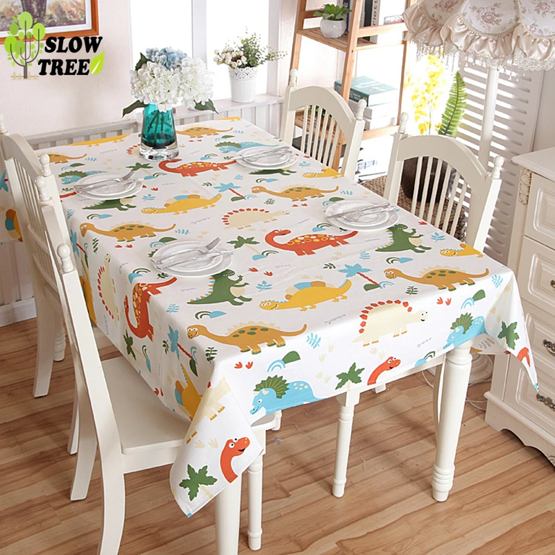 

Slow Tree Cotton Tablecloth Personality Dinosaur Pattern Zoo Cute Children's Room Table cloth Home Decoration Waterproof