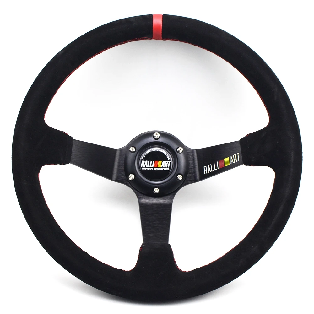 

Black Ralliart 350mm Deep Dish Suede Leather Racing Car Steering Wheel