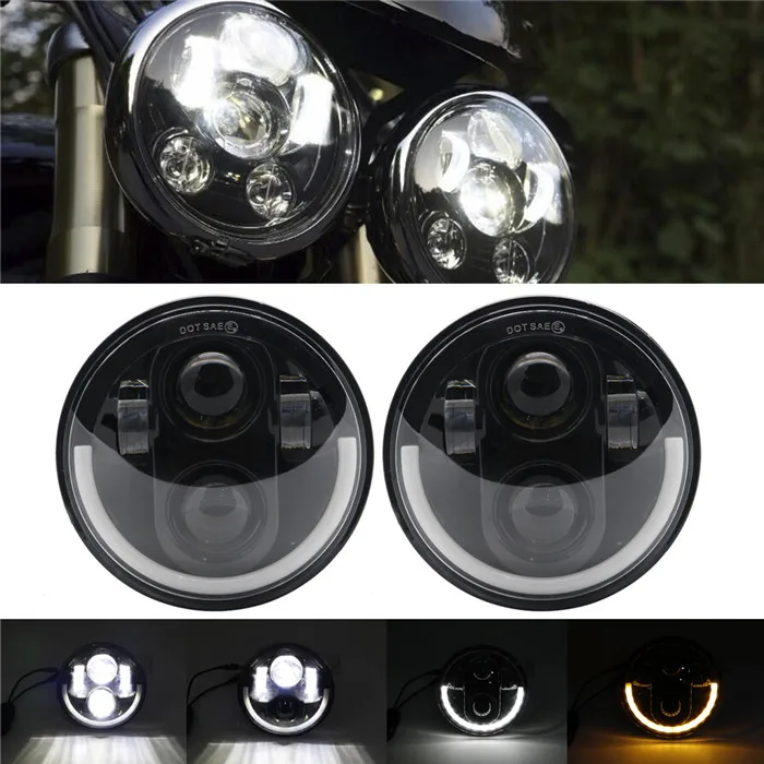 Новинка 5-3/" 5,75 дюймов светодиодные фары halo Ring amber DRL Angel eye корпус фары для Sportster Touring super Glide Dyna Softail - Цвет: 2pcs half halo