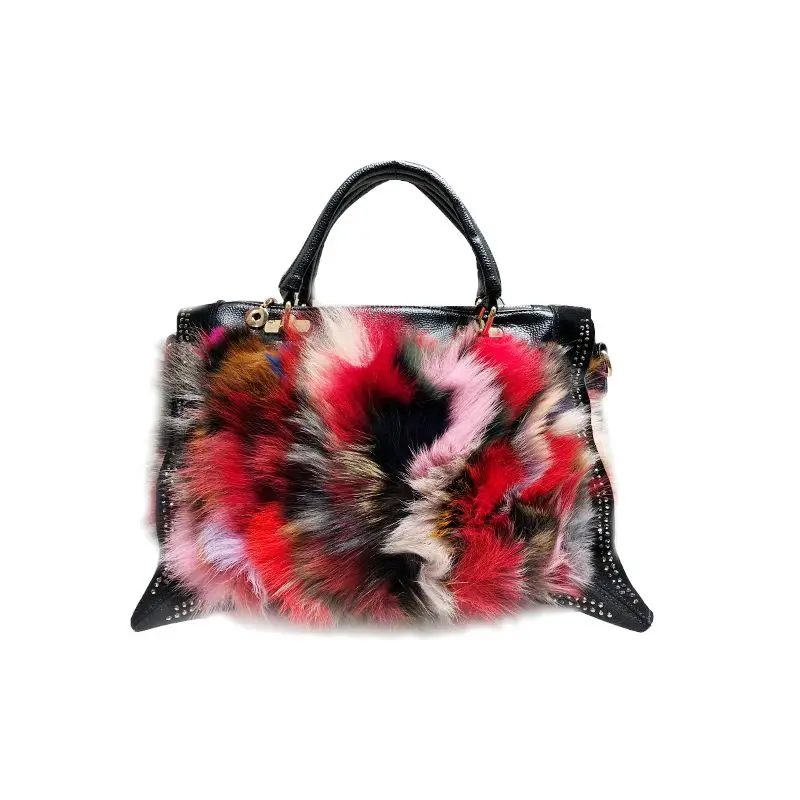 

Colorful fox fur women's bag 2018 winter new trend shoulder bag female Messenger handbag Fox hair+ Leather +Rivet