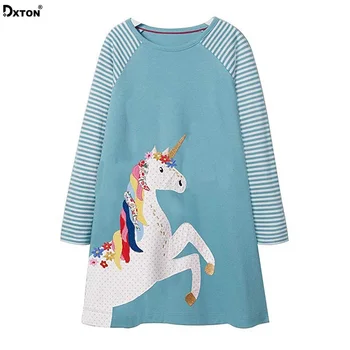 

Dxton Baby Girls Clothes Long Sleeve Girls Dresses 2018 Toddler Clothing Unicorn Kids Dresses Children Clothing For Girls JM7769