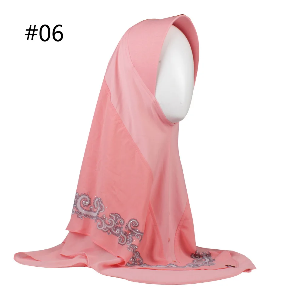 Мусульманский головной платок Малайзия цветочный принт хиджаб мгновенный готов носить удобный тюрбан Муслима шаль - Цвет: pink