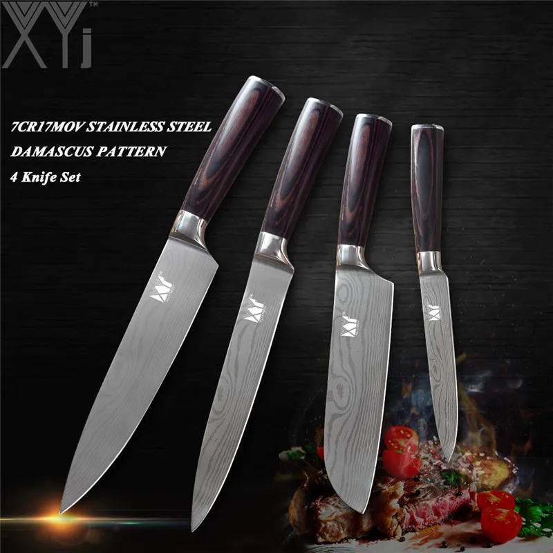 

XYj Ultra-thin Blade Kitchen Knives Set 3.5~8 Inch Paring Utility Santoku Chef Slicer Stainless Steel Knife Laser Damascus Vein
