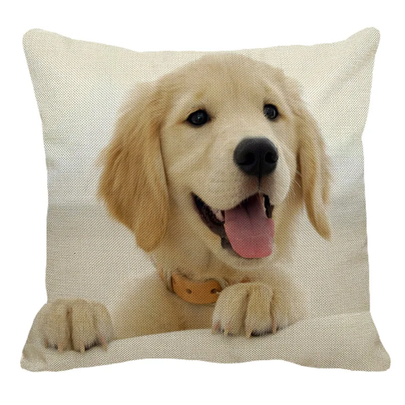 XUNYU Golden Retriever Linen Pillow Case Sofa Square Decorative Pillow Cover Dog Pattern Cushion Cover 45X45cm AC005