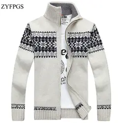 ZYFPGS 2018 Новый Осень Для Мужчин's Повседневное тонкий печати свитер кардиган Для мужчин Трикотаж Корейская куртка мужской вязаный свитер 3XL