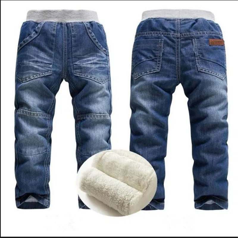 Goedkoop Jongens kind jeans 3 4 winter lange broek 5 plus fluwelen verdikking 6 thermische katoenen broek 7 8 jongen Taille rechte jeans