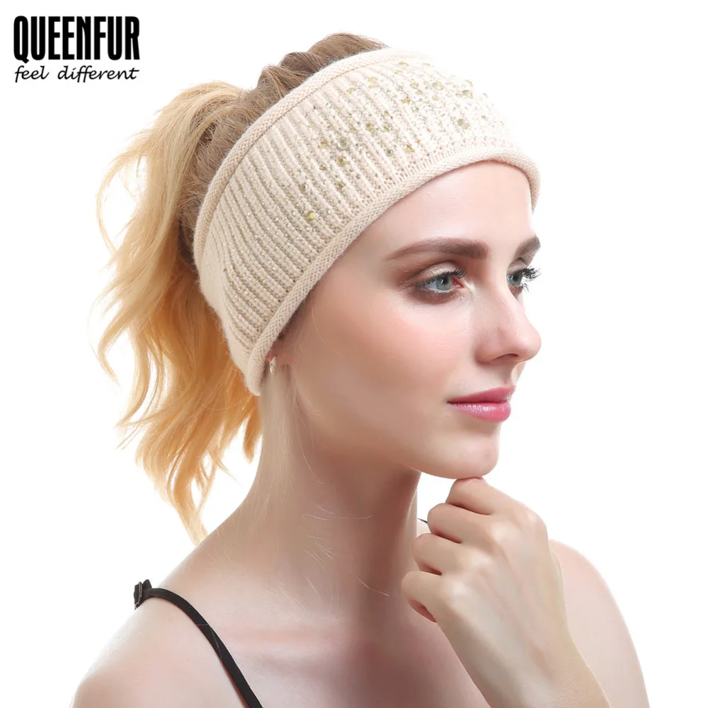 QUEENFUR Winter Knitted Wool Headband For Women Wool Thick Tower Sports