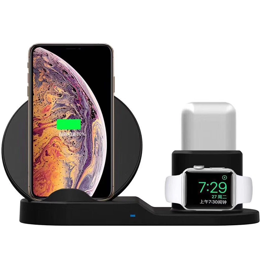 3 в 1 беспроводной держатель для зарядки Apple Watch Airpods зарядное устройство iphone XS MAX XR XS X 8 Plus samsung S9 Note9 Note8 10 Вт быстрое зарядное устройство