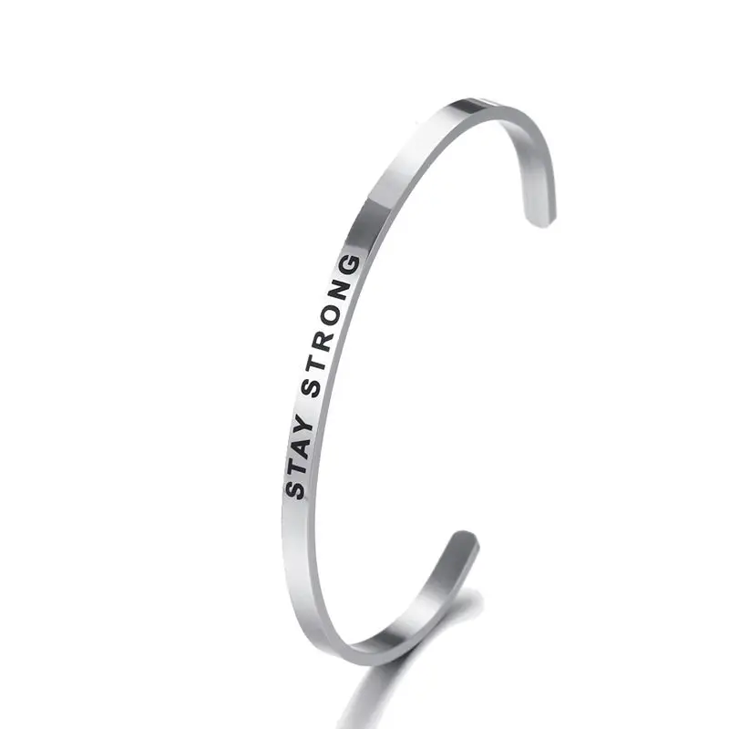 

Inspirational Mantra Band STAY STRONG Cuff Stainless Steel Silver Bracelets Wristbands Anxiety Stress RELIEF 4mm Bracelet Bangle