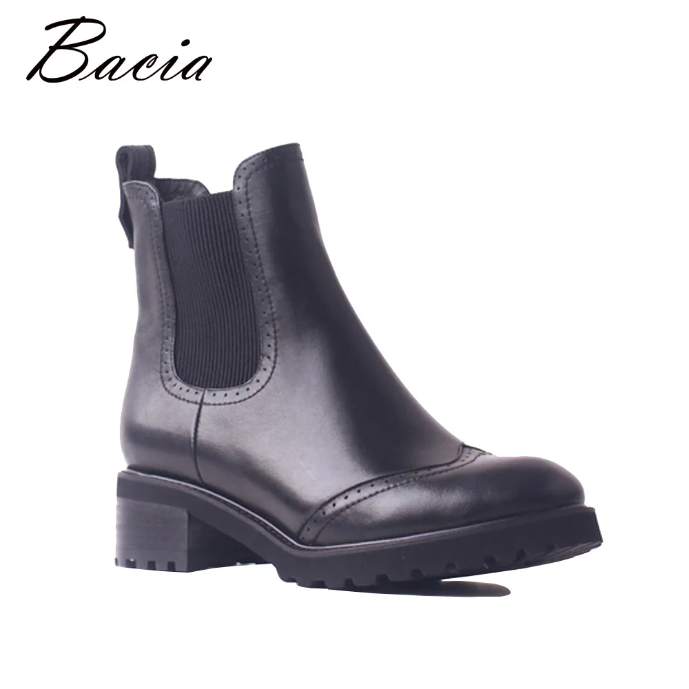 

Bacia Woman Genuine Leather Shoes Fashion Ankle Chelsea Boots Cowhide 4.2cm Heel Square Heels Winter Autumn Handmade Shoes SB107