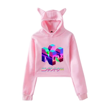 

Vaporwave Hoodies Sweatshirts Kawaii pastel aesthetic Harajuku Cat Hoodie Sweatshirts Korean Style Women Casual Summer Crop Tops