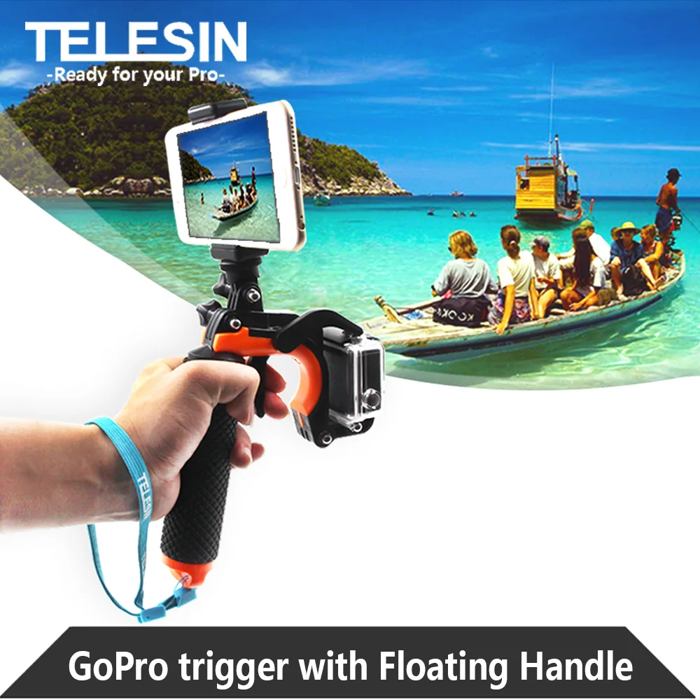 

TELESIN 8" Floating Bobber Hand Grip Handle Pole Pistol Trigger Phone Clamp Holder for GoPro Hero 7 6 5 4 3 3+ 2 Accessories