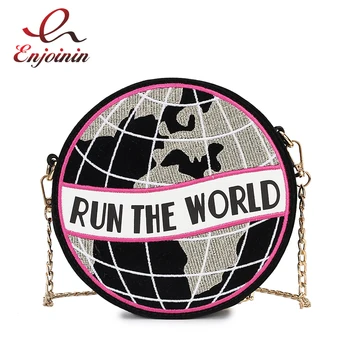 

Fashion Embroidery Letters Round Earth Circular Women's Chain Purse Shoulder Bag Handbag Female Crossbody Mini Messenger Bag