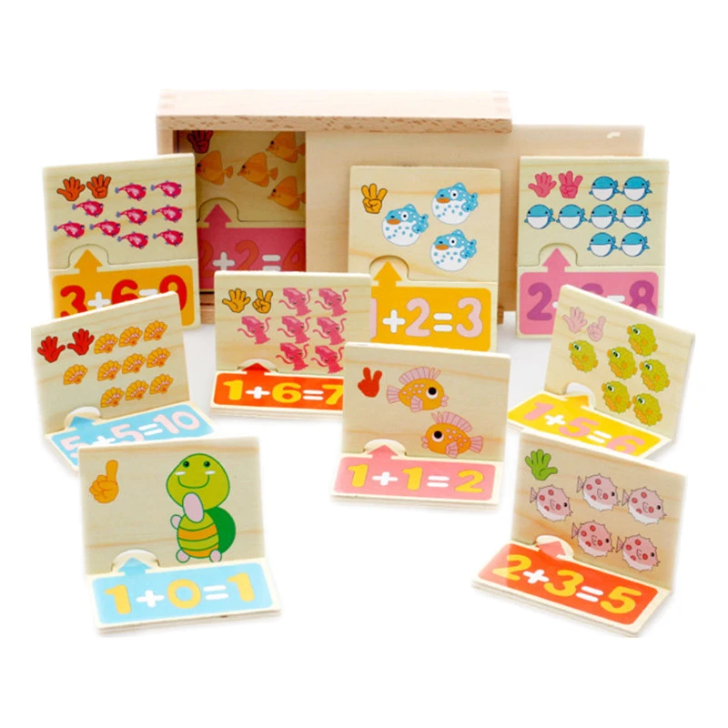 

Montessori Mathematics Material Maths Cognitive and Matching Board Count Number Wooden Toys for Children Cartoon Animal Design