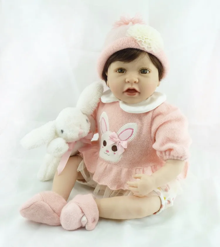 

dolls for children gift rabbit plush dolls reborn bonecas 22" girl doll reborn toys soft silicone reborn babies cloth