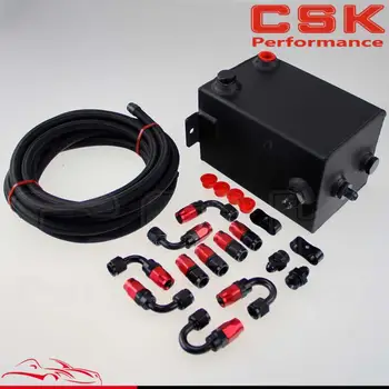 

3L Aluminium Complete 3 Litre Fuel Surge Tank Swirl Pot System + oil hose Black