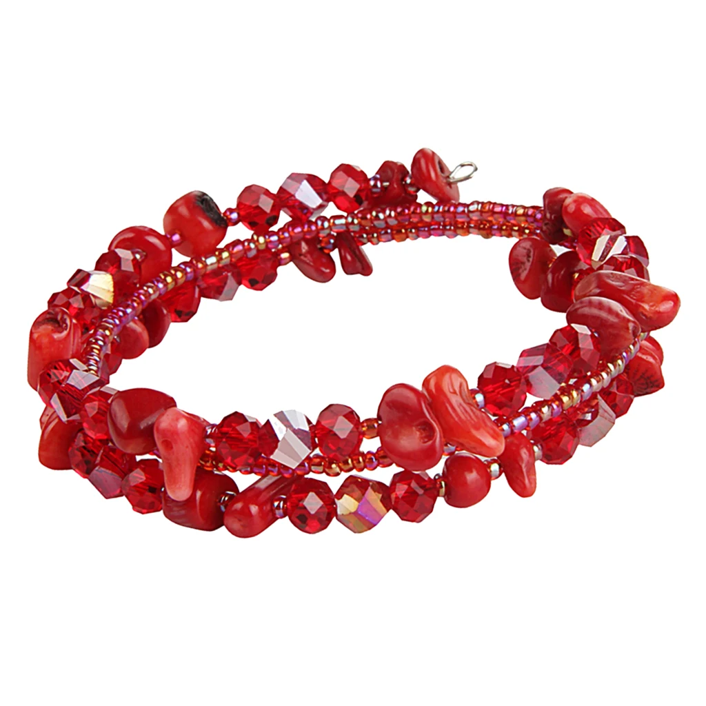 Irregular Shaped Loose Beads Strand Triple Layer Wire Bracelet Women Fashion Jewelry
