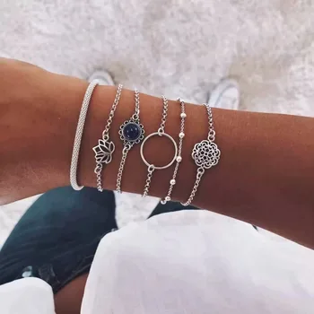

XIYANIKE 6 Style Retro Female Lotus Beads Round Chain Hollow Multilayer Bracelet Set Exquisite Party Clothing Jewelry