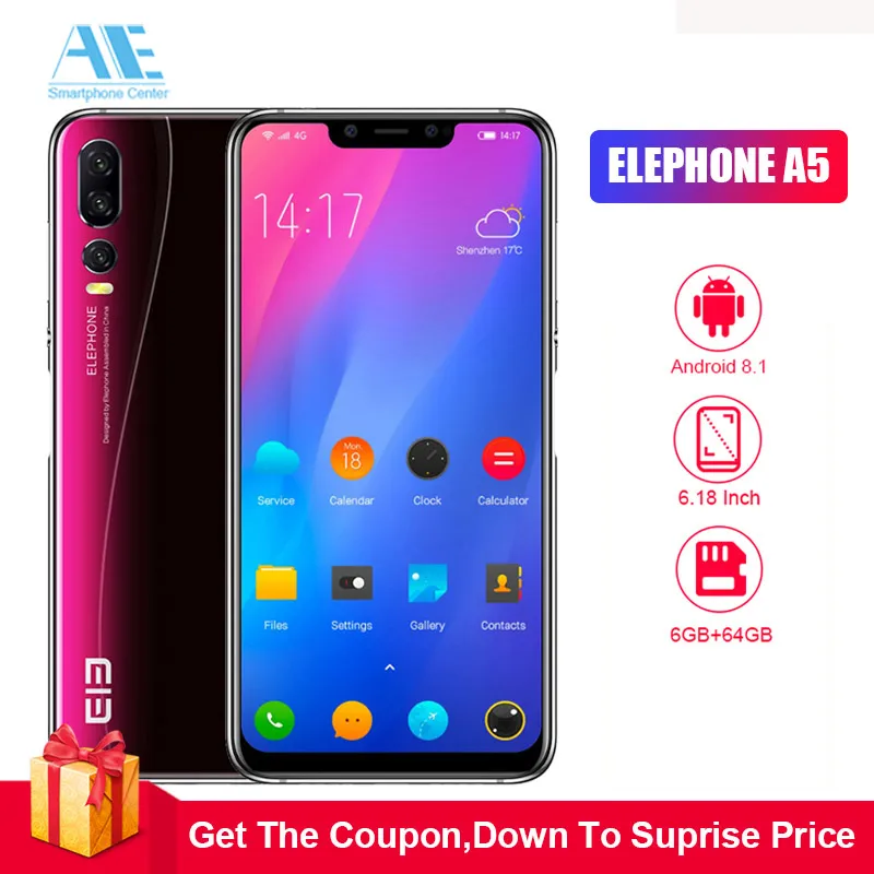 

Elephone A5 6.18" 18.7:9 4GB RAM 64GB ROM P60 MT6771 Quad-core Android 8.1 12MP+20MP Face Unlock Fingerprint 4G OTG Mobile Phone
