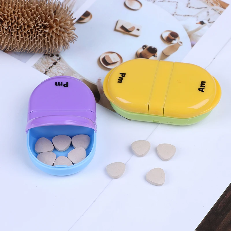 

Portable AM/PM 2 Grids Pill Medicine Box Travel Weekly Medicine Health Storage Pill Box Organizer Dispenser Pill Cutter Case