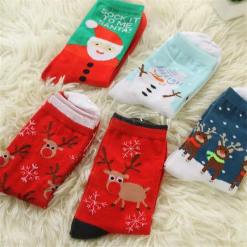 Рождественские женские мужские теплые хлопковые носки рождественские Снеговик Снежинка Олень носки