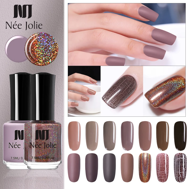 

NEE JOLIE Coffee Series Nail Polish Fast Dry 3.5ml 7.5ml Holographic Matte Effect Crackle Nail Art Polish 18 Colors