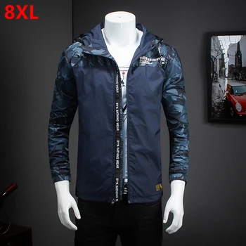 

Autumn large size men's jacket big man plus size hooded thin section casual jacket oversize loose shirt 8XL 7XL 6XL 5XL