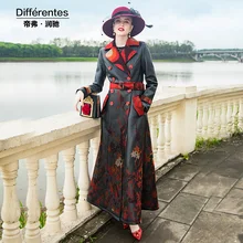 Повседневная черная кожаная куртка для женщин с вышитыми цветами, пальто для женщин,, Осень-зима, длинное пальто из искусственной кожи для женщин, 6989