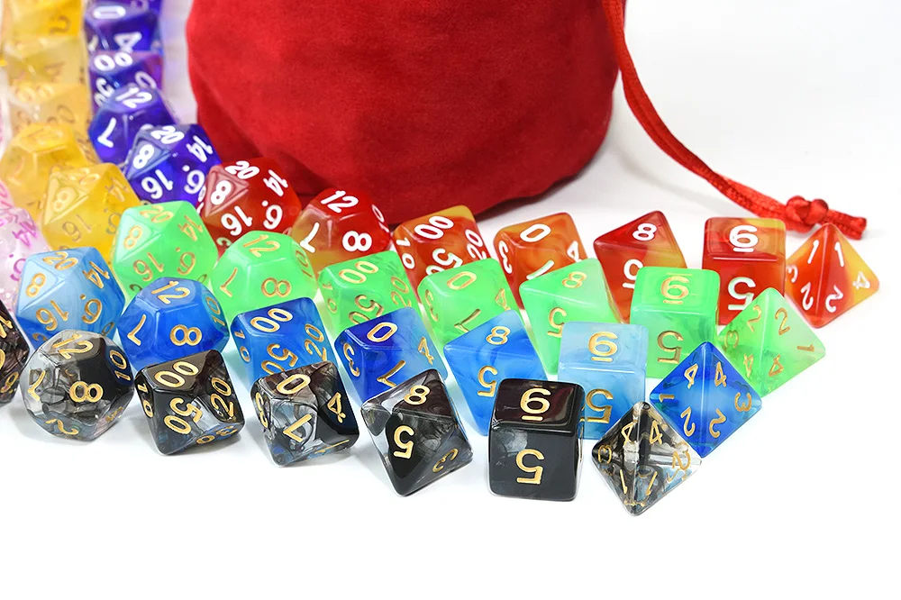 Двухцветные прозрачные игральные кости DND с 1 шт. большие бархатные сумки для подземелий и драконов ролевые игры, настольные игры(8 наборов многогранных кубиков