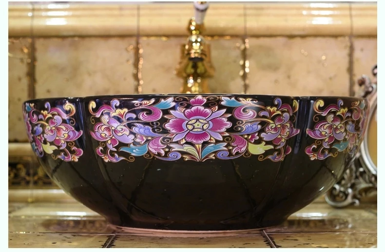 Europe Vintage Style Ceramic Art Basin Sinks Counter Top Wash Basin Bathroom Vessel Sinks vanities bathroom sinks bowls (1)
