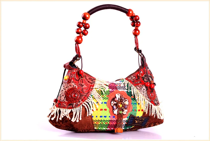 Vintage Indian Ladies Evening Shoulder Tote Bags Handbags Women Cotton Handbag Tassel + Shell ...