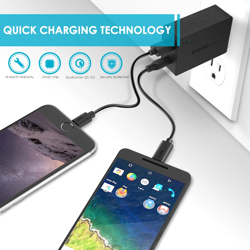 USB C зарядное устройство, CRDC Quick Charge 3,0 5 V/3A 27W type C зарядное устройство для iPhone, Xiaomi, Nexus 6P Nexus 5X, nintendo Switch, Google Pixel XL