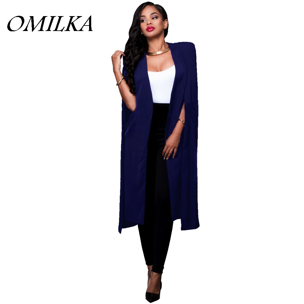 

OMILKA 2019 Autumn Women Cloak Cape Blazer Mujer Fashion Plus Size Long Sleeve Split Club Office Cape Blazer Workwear S-4XL