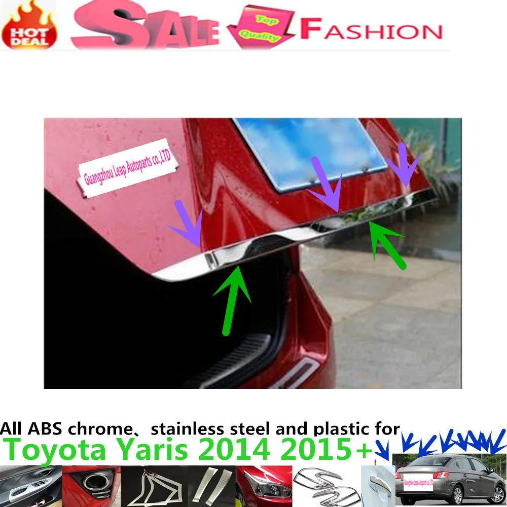 Car Stick body styling cover stainless steel Rear door tailgate bumper frame plate trim lamp 1pcs For Toyota Yaris L 2014 2015 for porsche cayenne 2015 stainless steel outer rear bumper foot plate trim 1pcs car styling