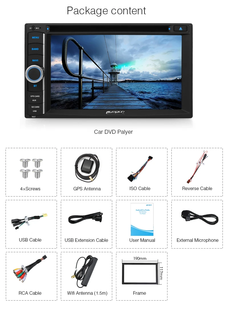 Pumpkin 2 Din 7''Android 7.1 Universal Car DVD Player Qcta-Core Bluetooth Car Stereo GPS Navigation Wifi 3G DAB+ FM Rds Radio