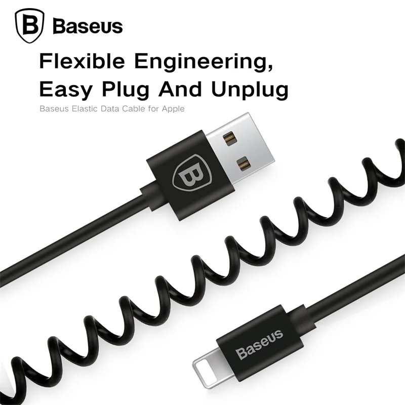Baseus مرنة مرونة تمتد كابل يو اس بي ل فون Xs ماكس XR X 8 7 6 6 S زائد SE الربيع شحن كابل بيانات الهاتف المحمول الكابلات