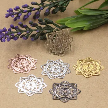

30mm Vintage Filigree Flower Wraps Metal Links Connectors European Charms Hair Clasp Bu Yao Accessories DIY Findings Multi-Color