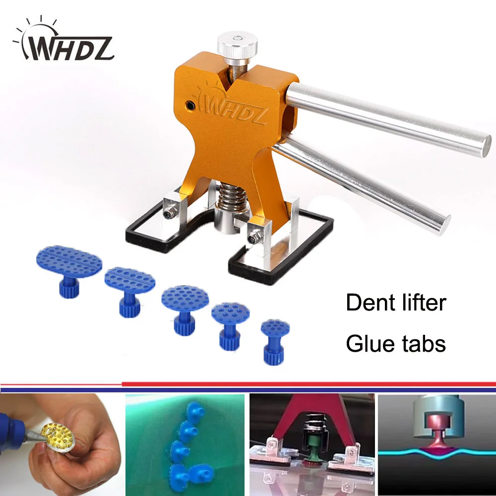 

WHDZ Auto Body Paintless Dent Removal Repair Tool Kits Glue Puller Dent Lifter with 5 Size Plastic PDR Glue Tabs PDR Dent Tabs