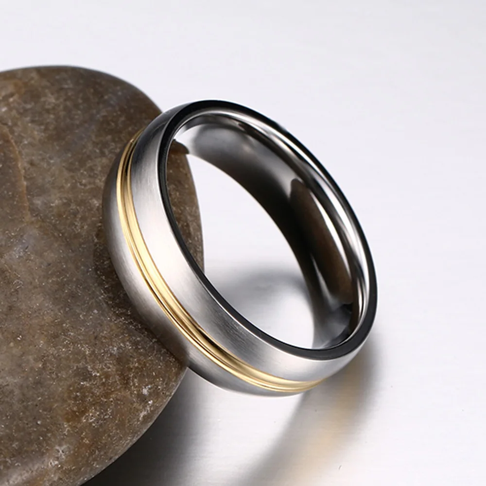 Gold-Color Titanium Rings 316L Stainless Steel Rings for Men Women Engagement Wedding Band Classic Jewelry Full Size