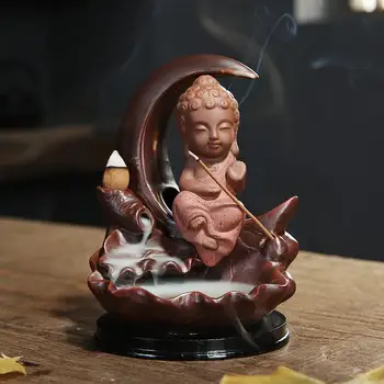 

Ceramic Crescent Incense Censer Small Buddha Backflow Incense Burner Smoke Waterfall Incense Sticks Holder Decorative Buddha
