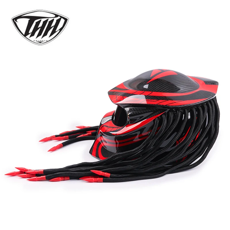 Мотоциклетный шлем Red gossip predator из углеродного волокна железный полнолицевый
