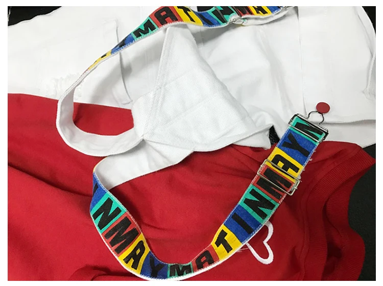 MUMUZI High Street белый джинсовый комбинезон с милыми буквами цветной принт вышивка мультфильм длинные штаны Комбинезоны или красная рубашка