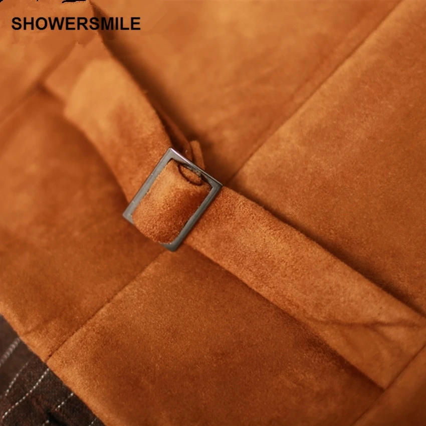 SHOWERSMILE Woolen Suit Vest Women Short Female Waistcoat Brown Striped 2018 Autumn Winter Patchwork Sleeveless Women's Vests