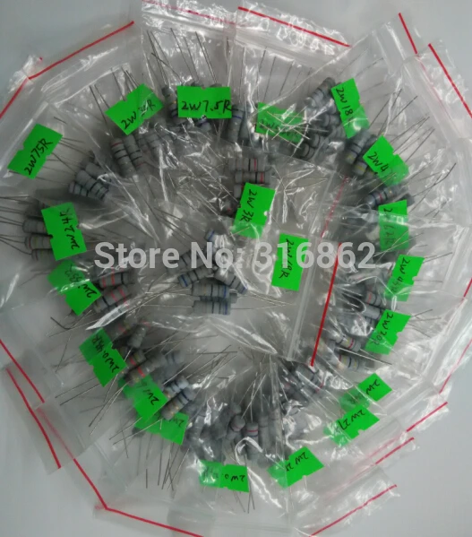 

2W 0.27R-100R 2W 0.27ohm to 100ohm 75ohm 5% 20valuesX10pcs=200pcs 2W DIP resistor kit