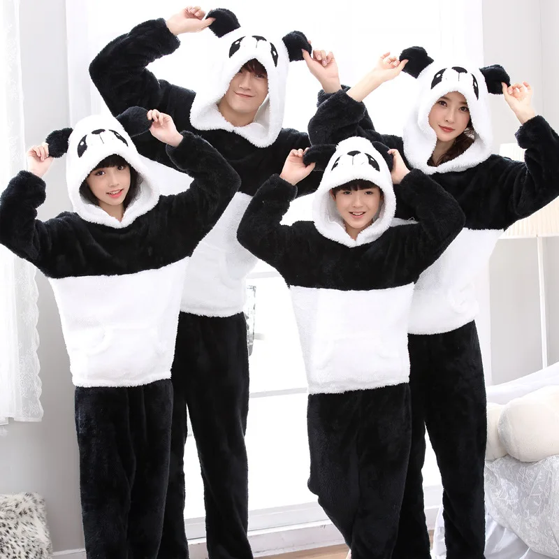 

JINUO New Arrival Winter Plush Thicken Pajama Sets Parents-Kids Family Pajamas Cartoon Panda Bear Warm Soft Home Wear Sleepwear