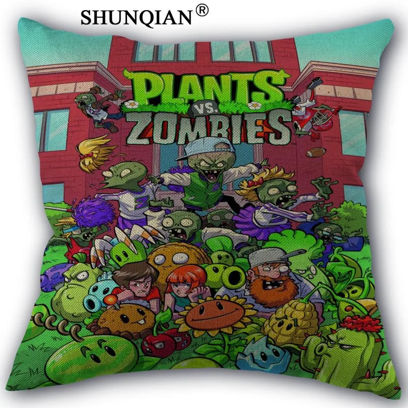 

Custom Pillow Cover plants vs zombies Home textile Square 45X45cm Decorative Cotton Linen Pillowcase