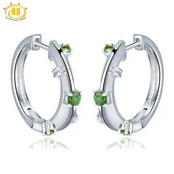 

Hutang Chrome Diopside Hoop Earrings Natural Gemstone Topaz 925 Sterling Silver Fine Elegant Jewelry for Women's Best Gift New